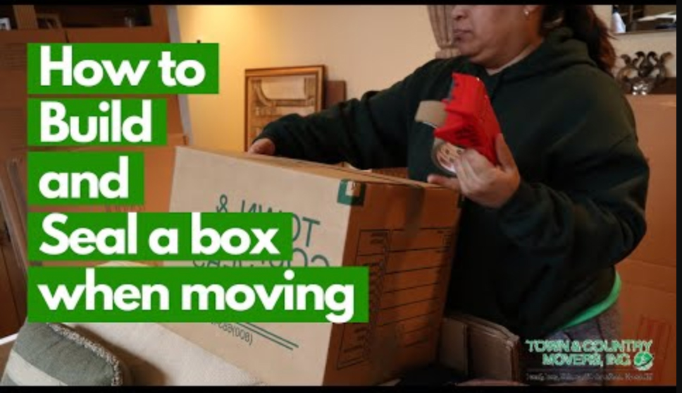 woman properly building and taping a moving box
